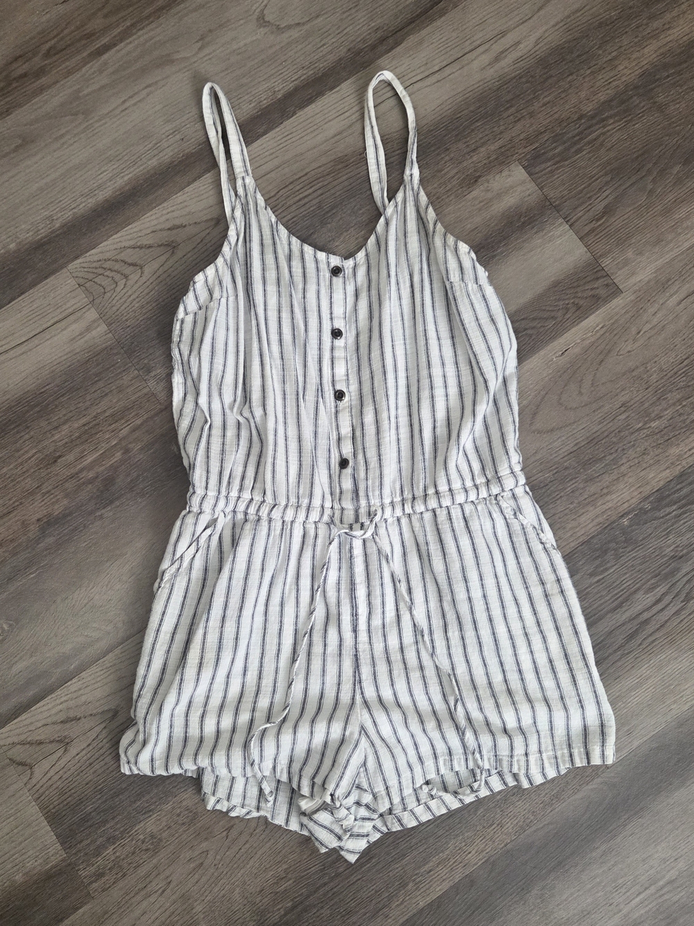 Old Navy White & Navy Striped Tank Romper Girly Button Front Pockets